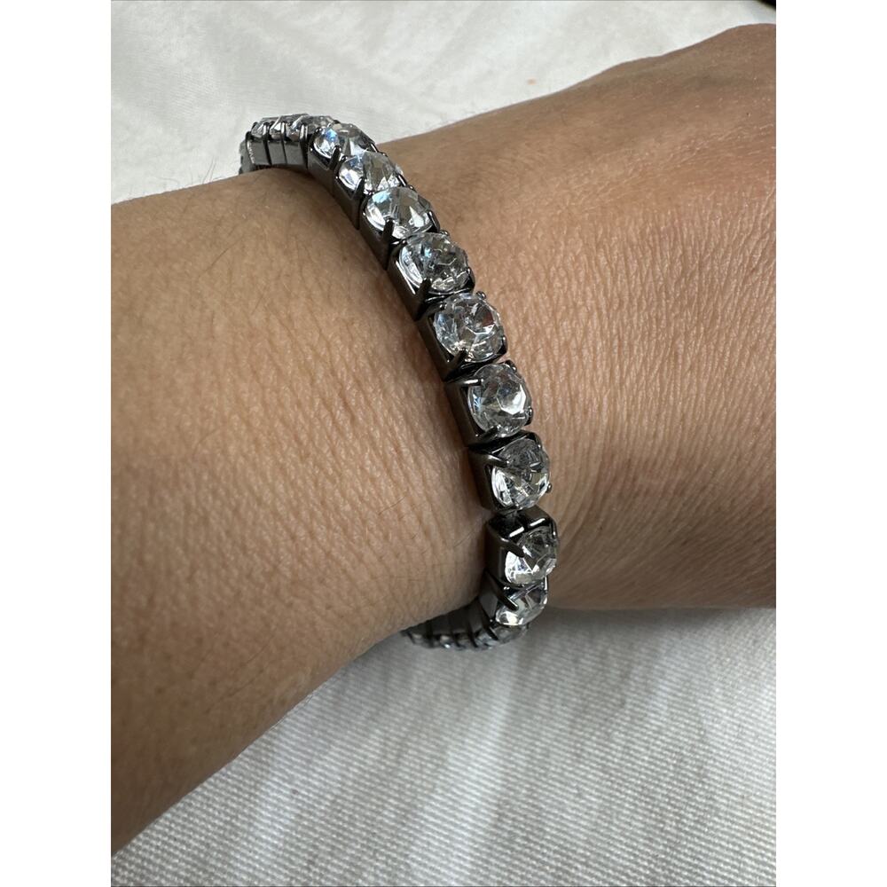 VTG Rhinestone Stretch Bracelet White Stones Costume Fashion Jewelry Goth